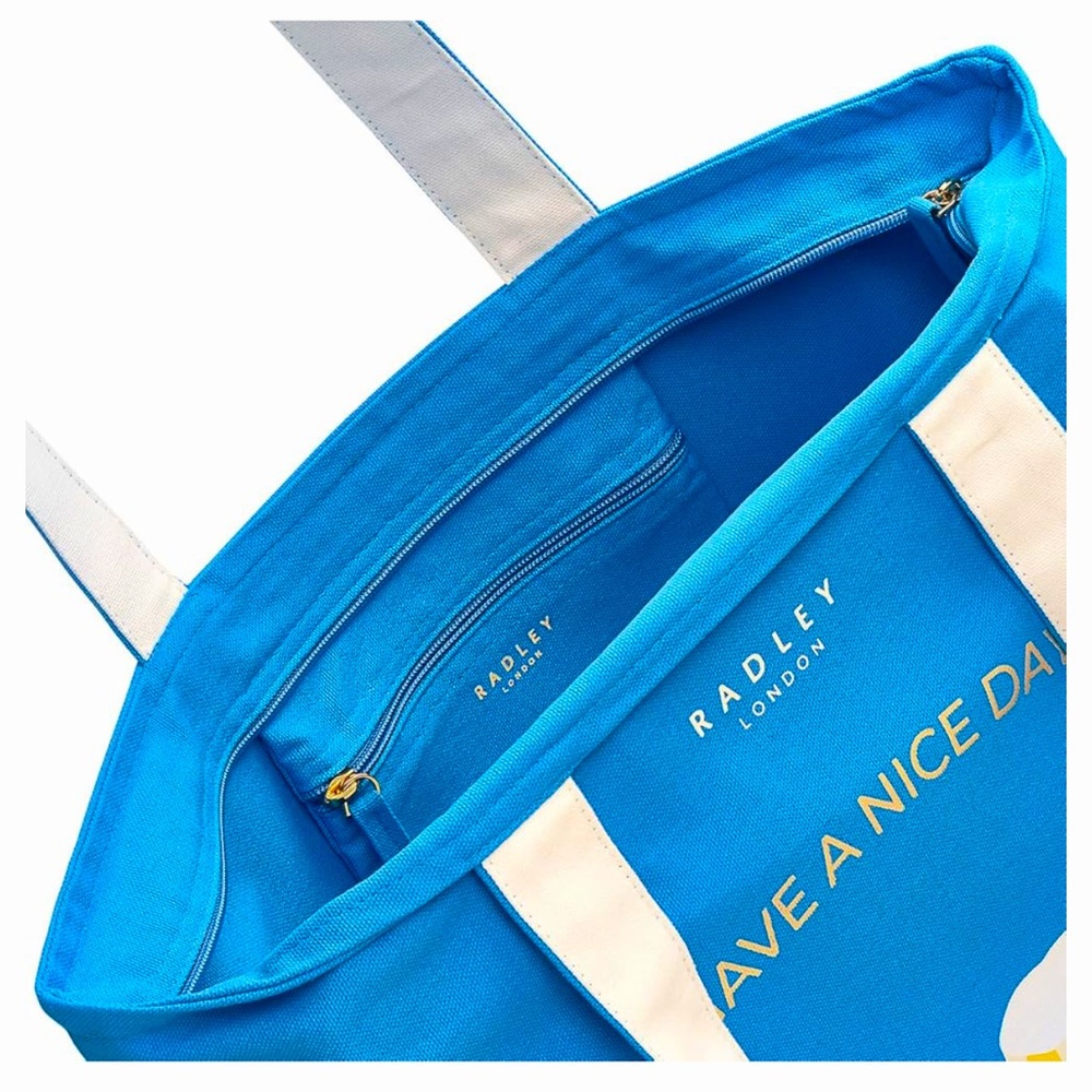 Radley London Large Zip Top Blue Tote Bag in Vibrant Azure Climbing Rocks - Picture 3 of 15